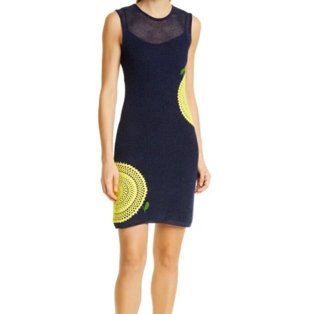 STAUD Dark Blue Mini Dress with Yellow Details